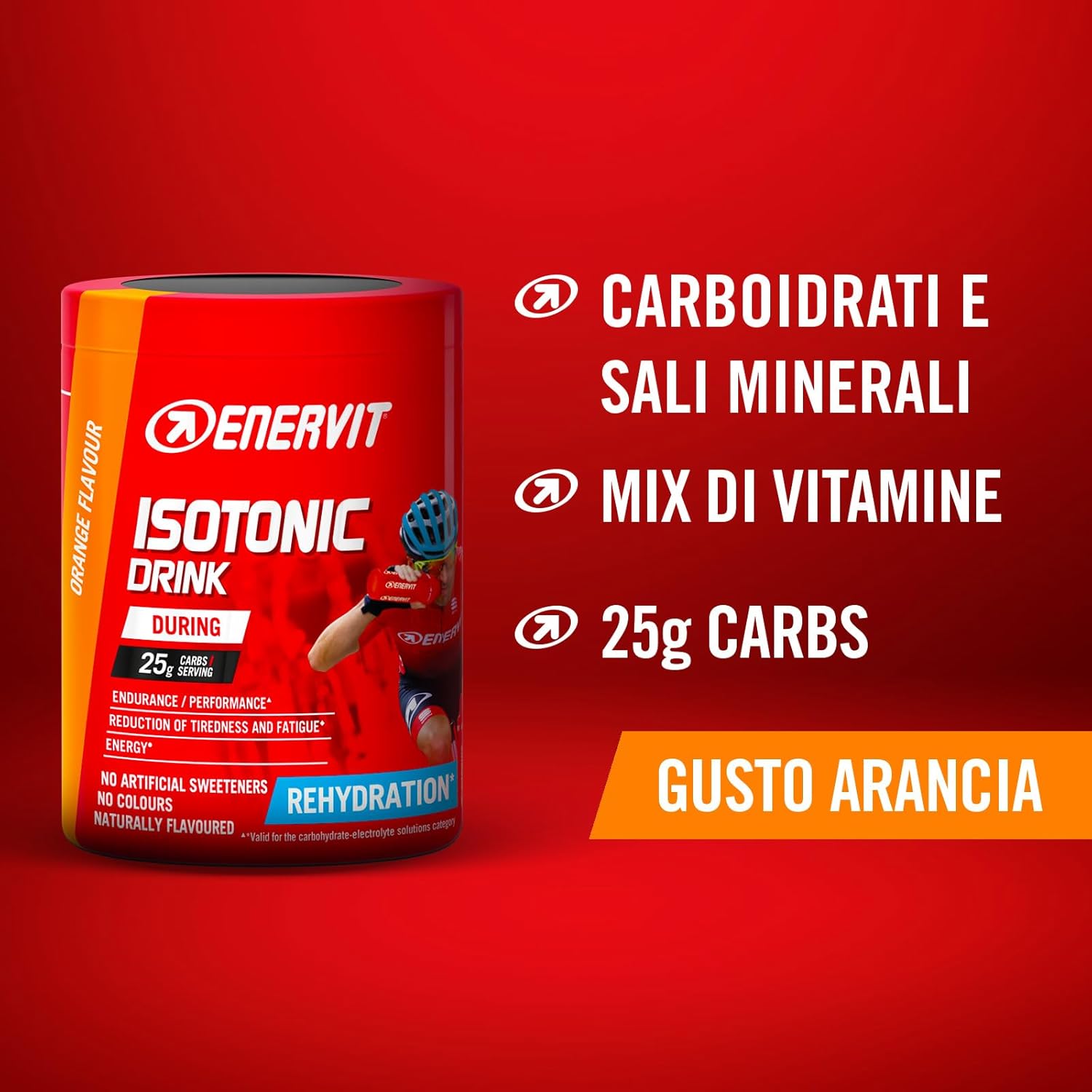 Enervit, Isotonic Drink Arancia, Bevanda Reidratante, Per Reidratarsi Durante Sforzi Prolungati, Riduce la Stanchezza, 25g di Carboidrati a Porzione, Gusto Arancia, Barattolo da 420g