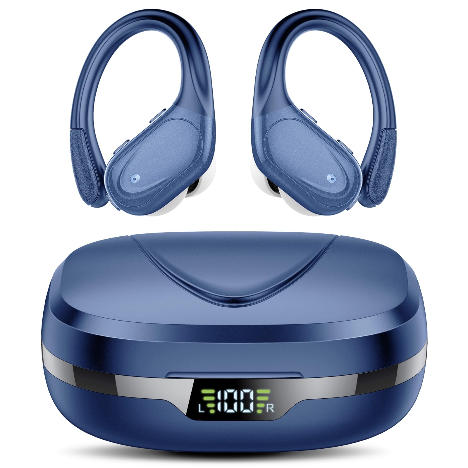 Cuffie Bluetooth, Sport Auricolari Bluetooth 5.3 con Gancio per Orecchio, 60H con Indicatore LED per Cassa di Ricarica, Chiamata ENC HD, Vestibilità Comoda, Basso Profondo, IPX7 Impermeabile(Nero).