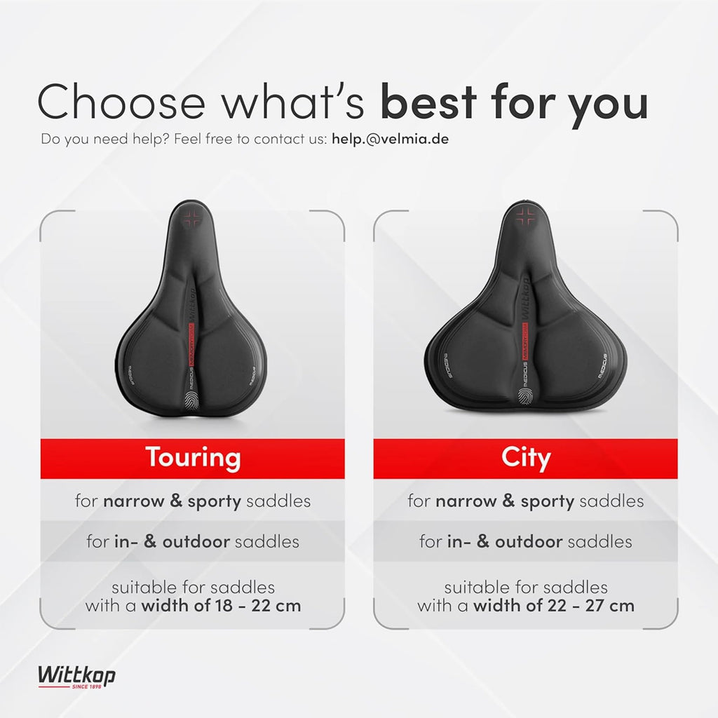 WITTKOP Cuscino per sella da bici in memory foam confortevole I Coprisella da bici per uomo e donna con design ergonomico a 3 zone