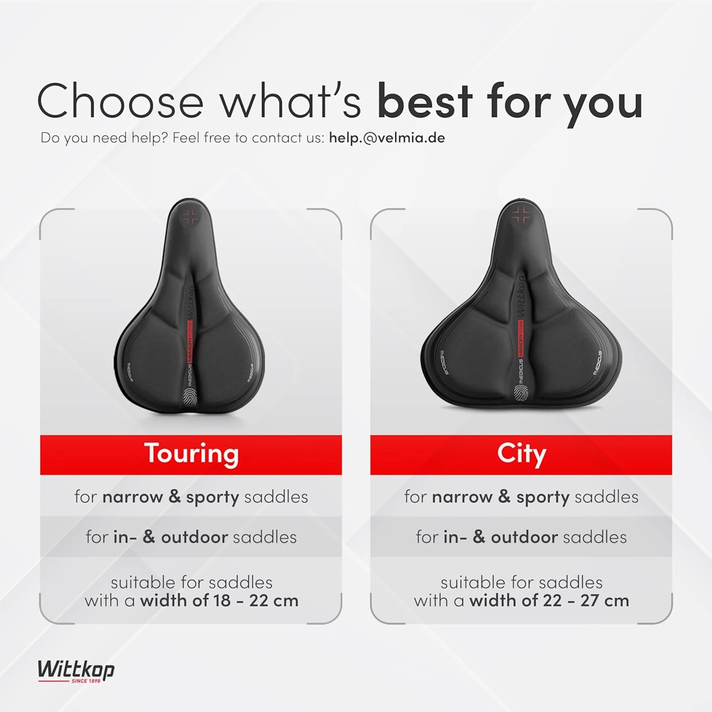 WITTKOP Cuscino per sella da bici in memory foam confortevole I Coprisella da bici per uomo e donna con design ergonomico a 3 zone