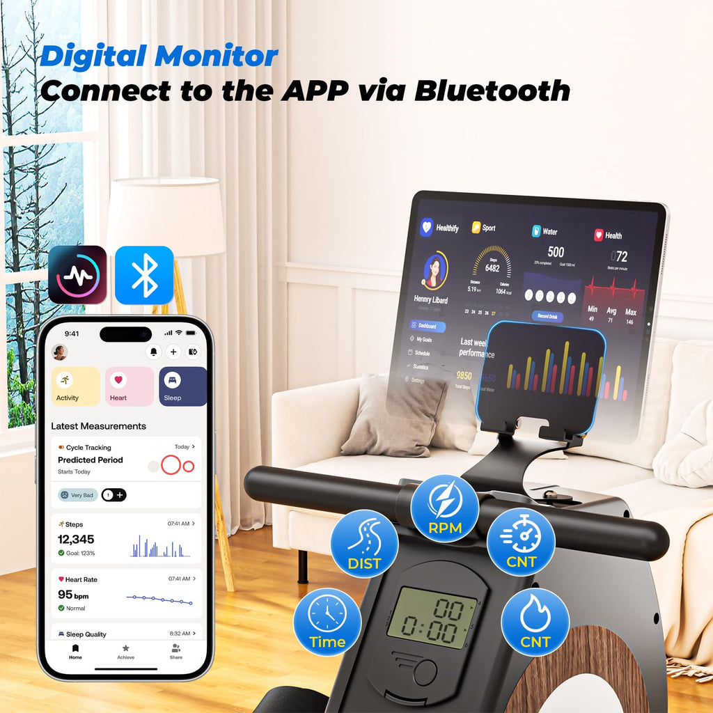 ONETWOFIT Rameur Magnétique, Pliable Silencieux Rameur Fitness À Domicile, 16 Niveaux De Résistance Capacité De 160 Kg Avec Application
