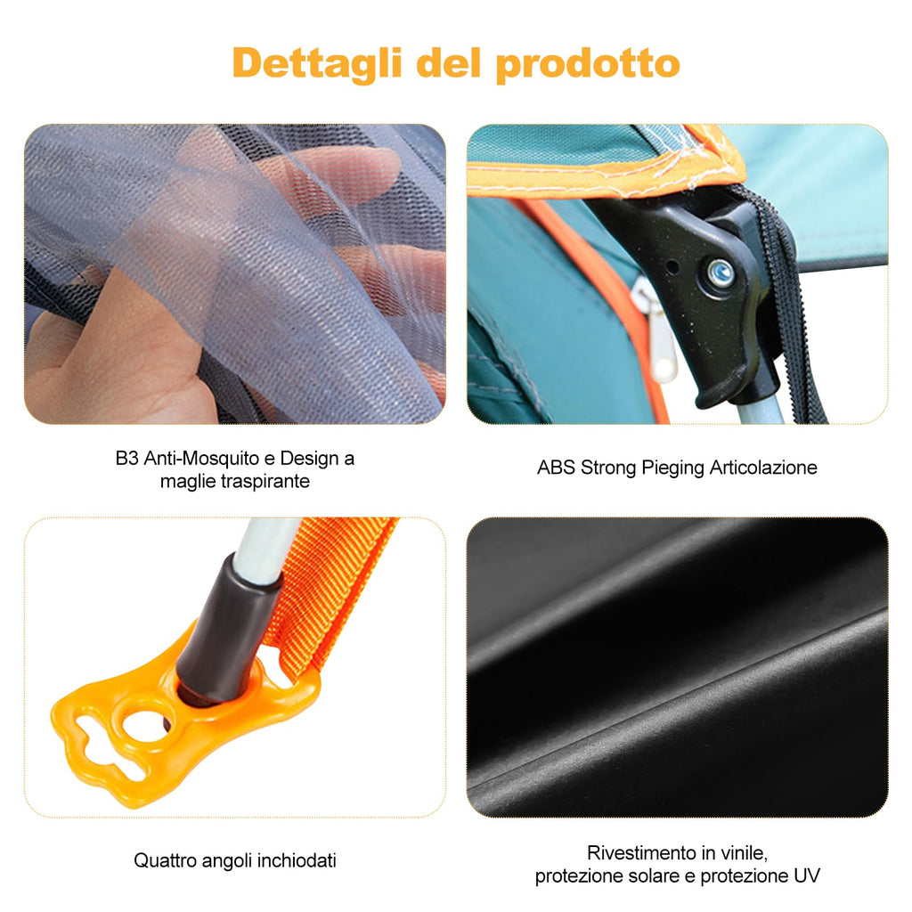 Ergocar Tenda Campeggio Pop Up 3-4 Persone Ultra-Leggero Tenda Impermeabile Antivento a Cupola Leggera con Veranda per Campeggio Escursioni Arrampicata