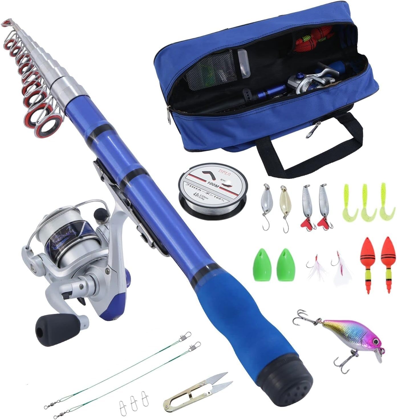 Mini Mulinello da Spinning e Canna Combo Mano Portatile Telescopica Fibra di Carbonio Dura al 99% Mare Canna da Pesca e Mulinello Esche Artificiali Lenza