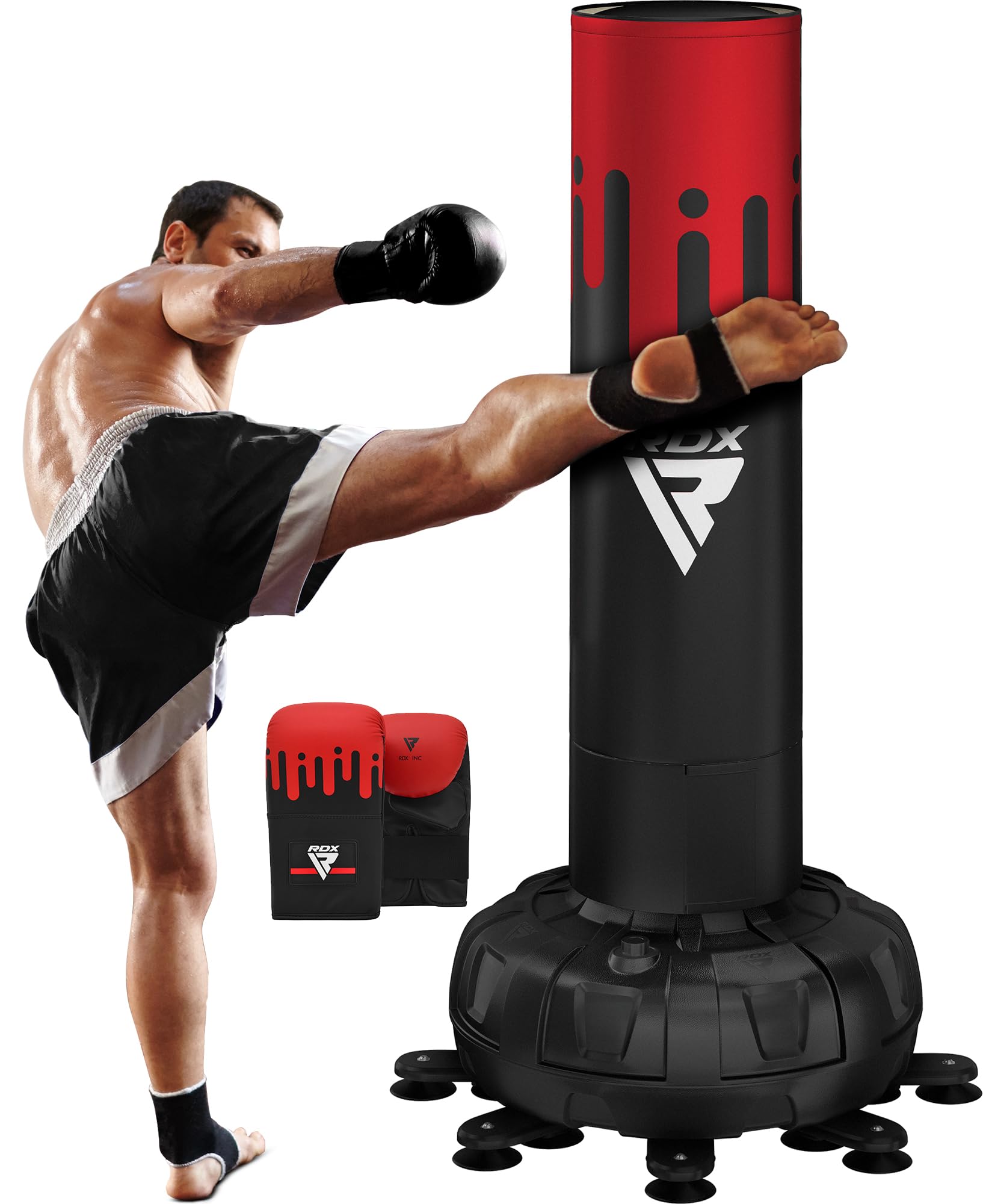 RDX Sacco da Boxe Terra, XXL 150KG 6FT Pesante Pieno KARA Sacco con Guantoni e Base, Maya Hide Pelle Piedistallo Adulti Free Standing Bag, MMA Arti Marziali Pugilato Muay Thai Kick Boxing