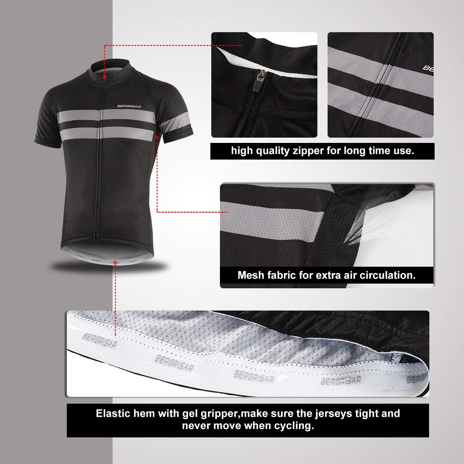 BERGRISAR Maglia da Ciclismo a Maniche Corte da Uomo, Traspirante Leggero Estiva Abbigliamento per MTB Bici