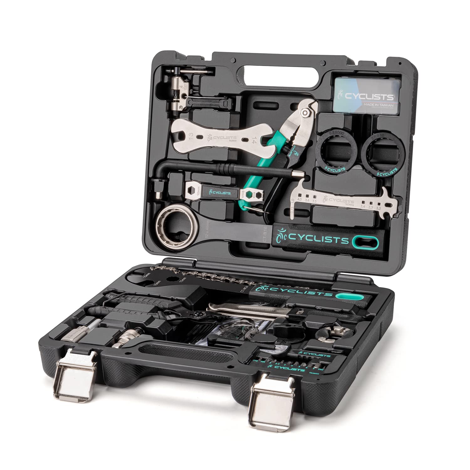 cyclists Kit di Riparazione Bici Portatile, Valigetta Attrezzi per Riparazioni Catene e Pneumatici, Set Completo di Attrezzi per Bici con Custodia per Trasporto