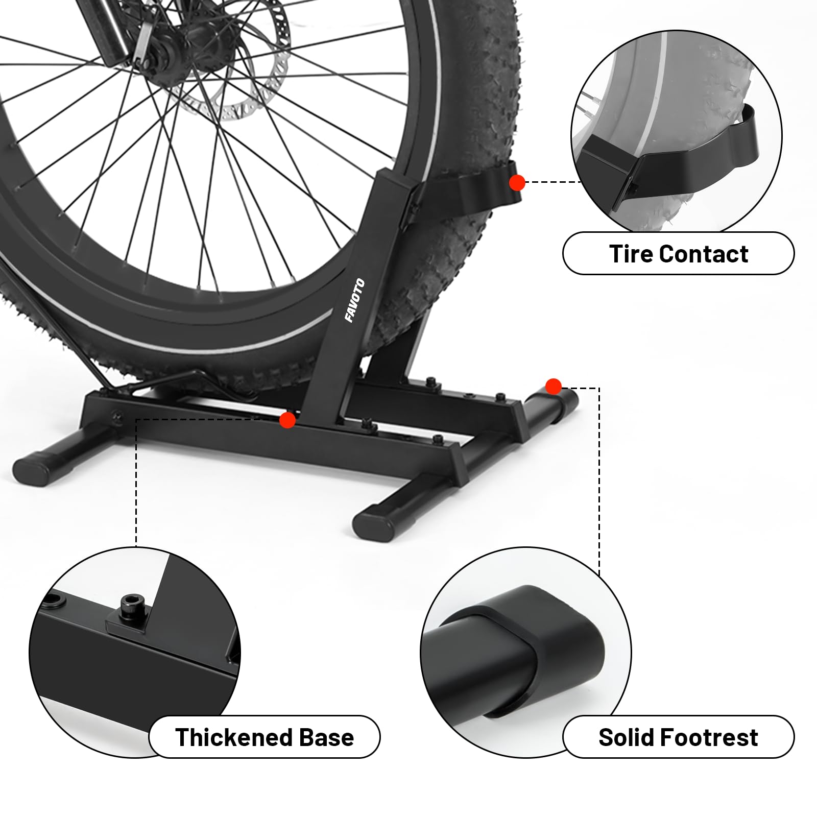 Favoto Cavalletto per E-Bike e Biciclette - Supporto da Pavimento per Bici Elettriche e Tradizionali da 20-29 Pollici Corsa Mountain Capacità Massima 38kg Nero