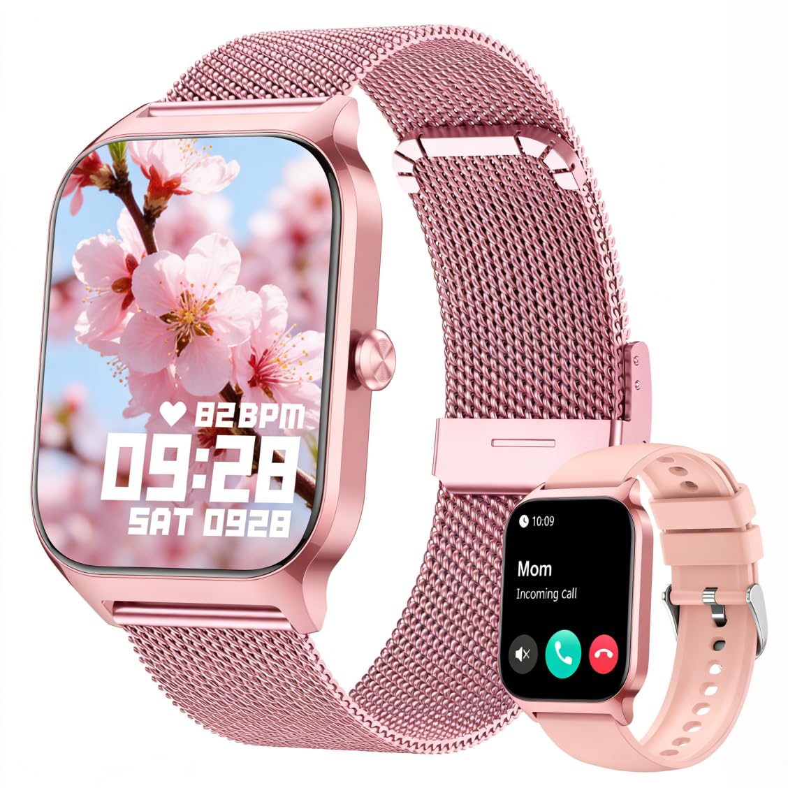 Popglory Smartwatch Uomo Donna Chiamate e Whatsapp, AI Orologio Contapassi 100+ Sports, Assistente, Salute 24/7, Pressione Sanguigna, Cardiofrequenzimetro, SpO2 Sonno, 2 Cinturini per Android iOS