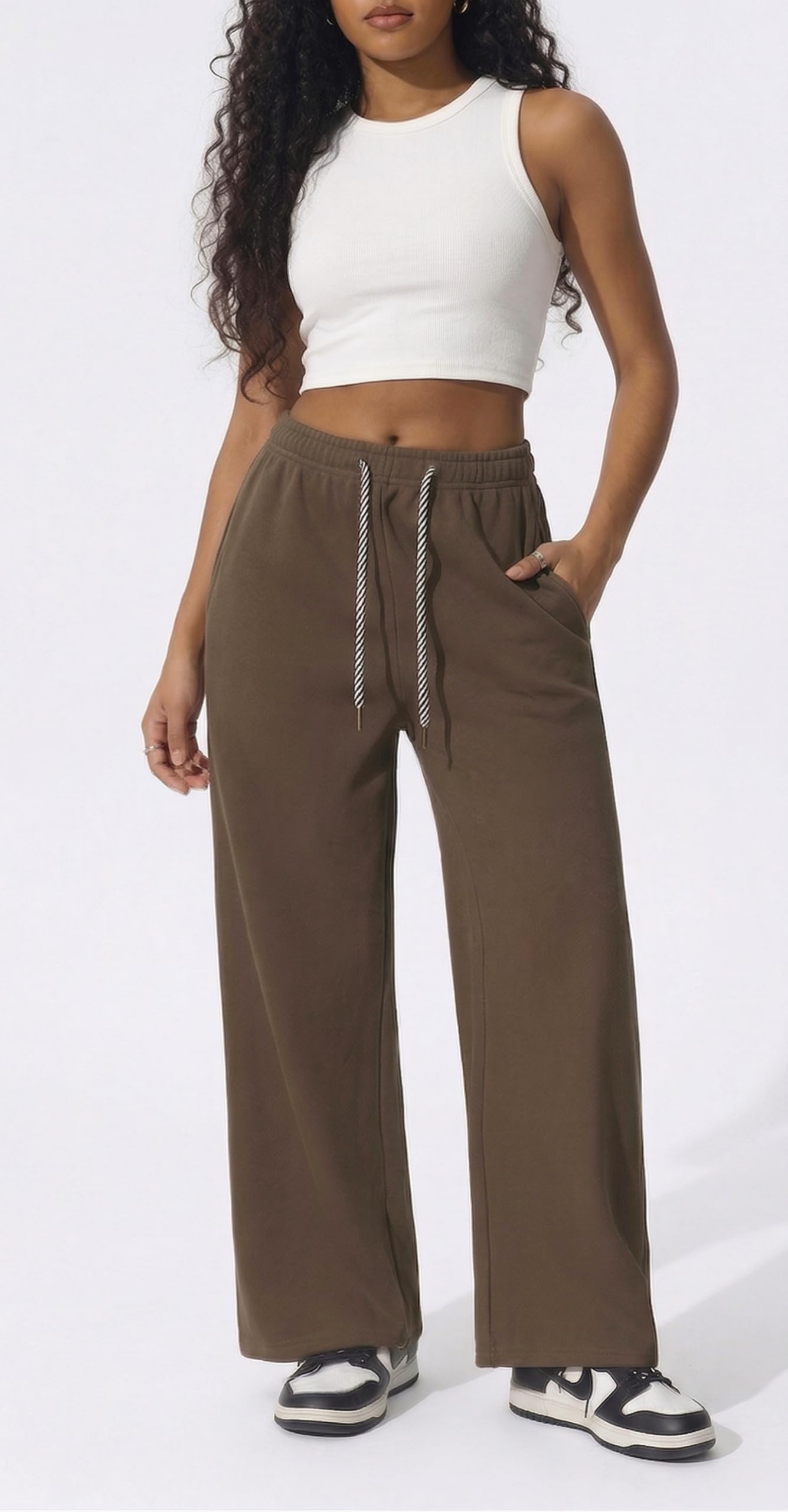 Pantaloni Tuta Donna Larghi Vita Alta con Tasche Pantaloni Sportivi Leggeri e Comodi Jogging Casual Fitness Palestra