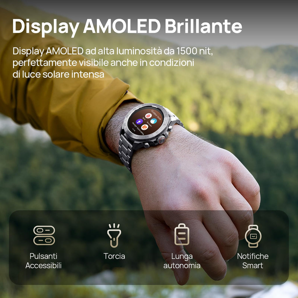 Mibro GS Explorer S Orologio Smartwatch uomo Militare GPS Outdoor con 1,32" AMOLED,Bi-Band GNSS,10 ATM,20 Giorni di Autonomia,Chiamate Bluetooth, Cardio e VO2max,2 Cinturini, per Android e iOS