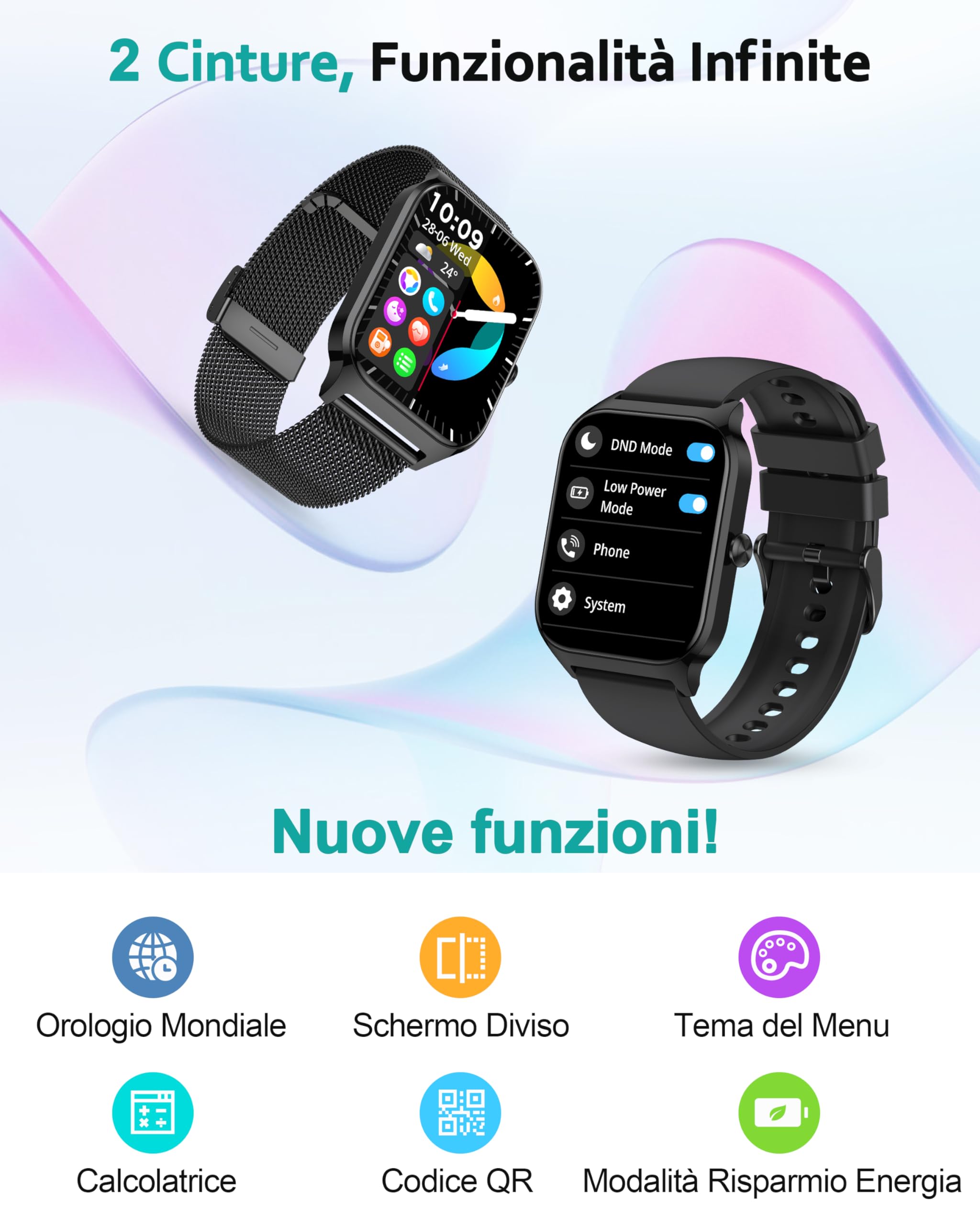 Popglory Smartwatch Uomo Donna Chiamate e Whatsapp, AI Orologio Contapassi 100+ Sports, Assistente, Salute 24/7, Pressione Sanguigna, Cardiofrequenzimetro, SpO2 Sonno, 2 Cinturini per Android iOS
