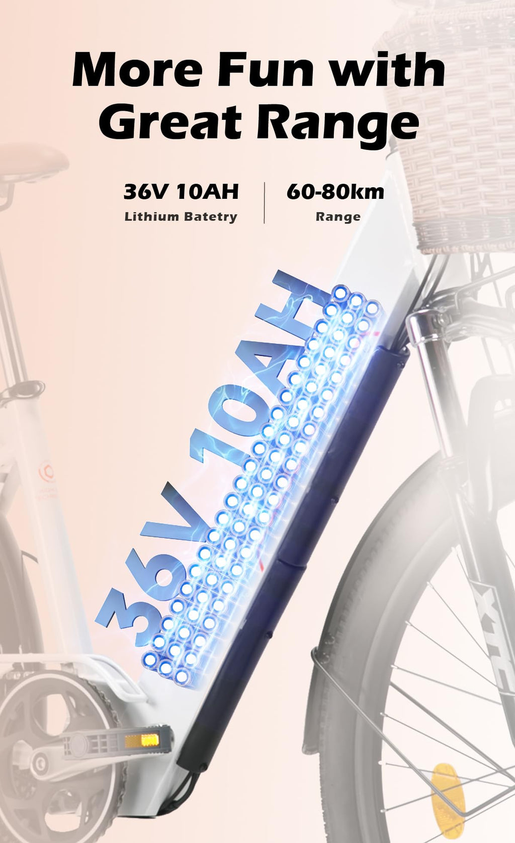 cysum cityrun bici elettrica donna, 26'' pedalata assistita Bicicletta Elettrica, City E-bike per adulti, 250W motore 25km/h, 36v 360WH batteria al litio, gamma 80KM, lcd dispaly