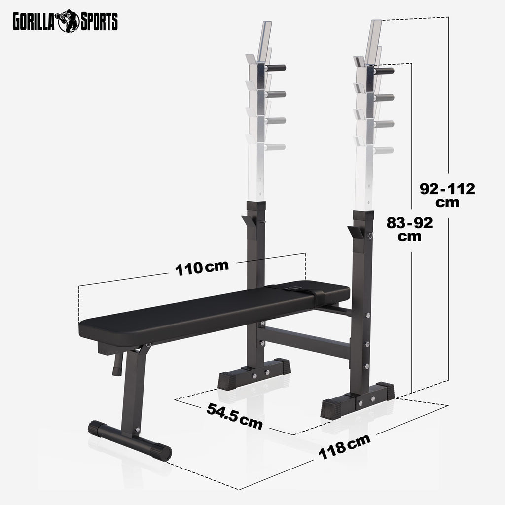 GORILLA SPORTS® Panca Pesi Multifunzione Regolabile – Pieghevole con Porta, Bilanciere e Manubri con Dischi 38/70/100 kg – Piana/Inclinata, Struttura Robusta Max 200 kg – Palestra Casa Fitness