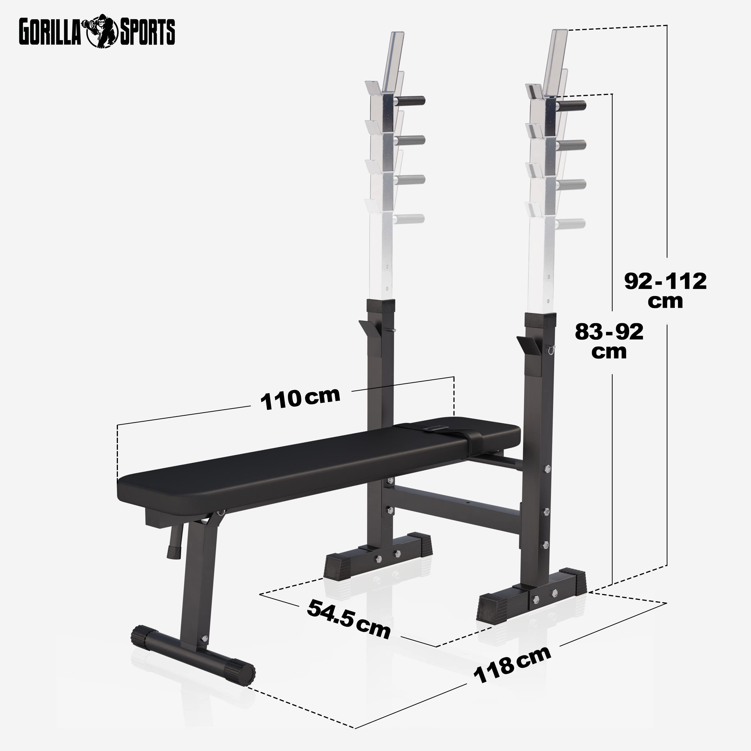 GORILLA SPORTS® Panca Pesi Multifunzione Regolabile – Pieghevole con Porta, Bilanciere e Manubri con Dischi 38/70/100 kg – Piana/Inclinata, Struttura Robusta Max 200 kg – Palestra Casa Fitness