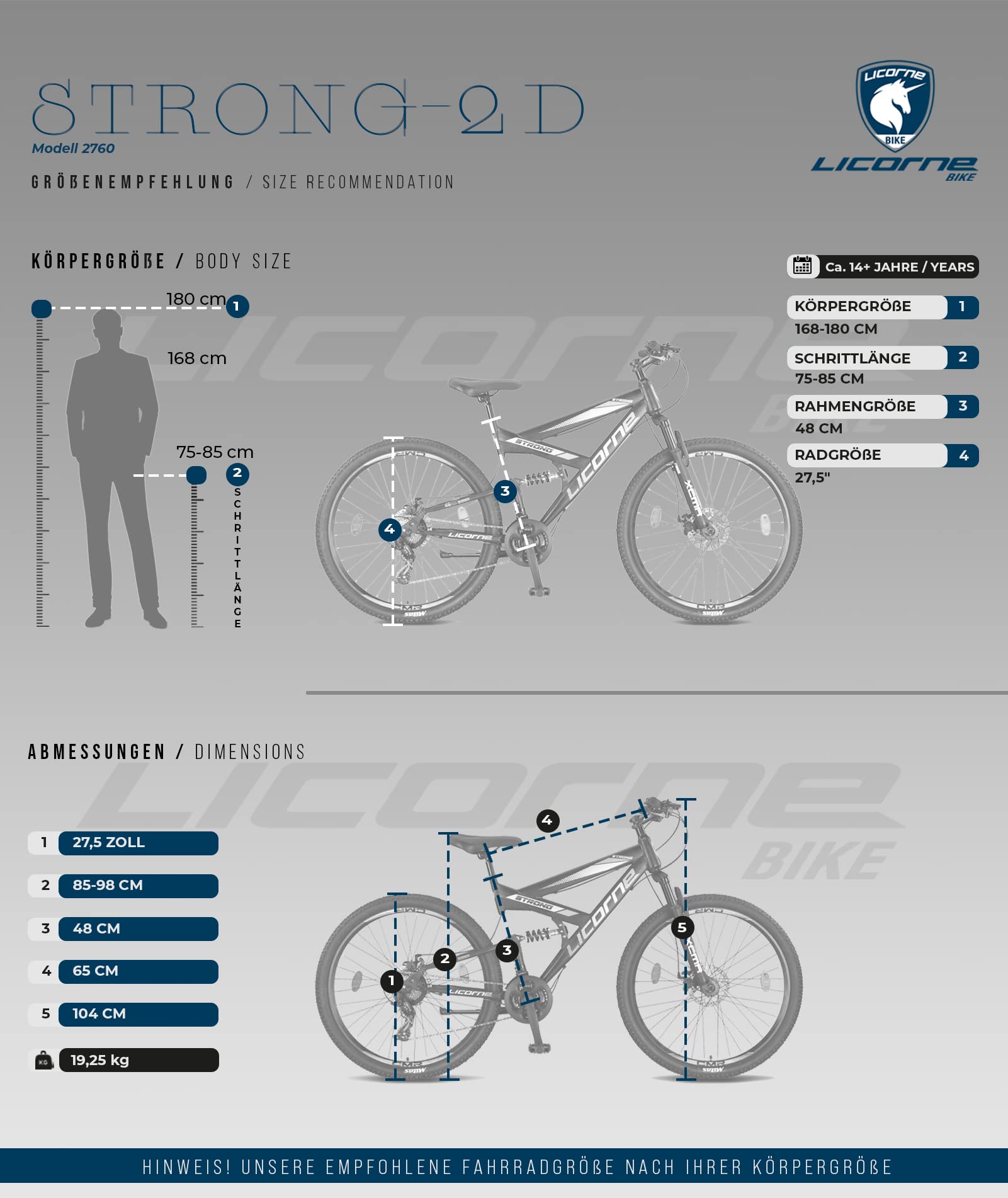 Licorne Bike - VTT Premium Strong 2D 26, 27,5 et 29 pouces, vélo avec freins à disque avant et arrière, 21 vitesses, tout suspendu