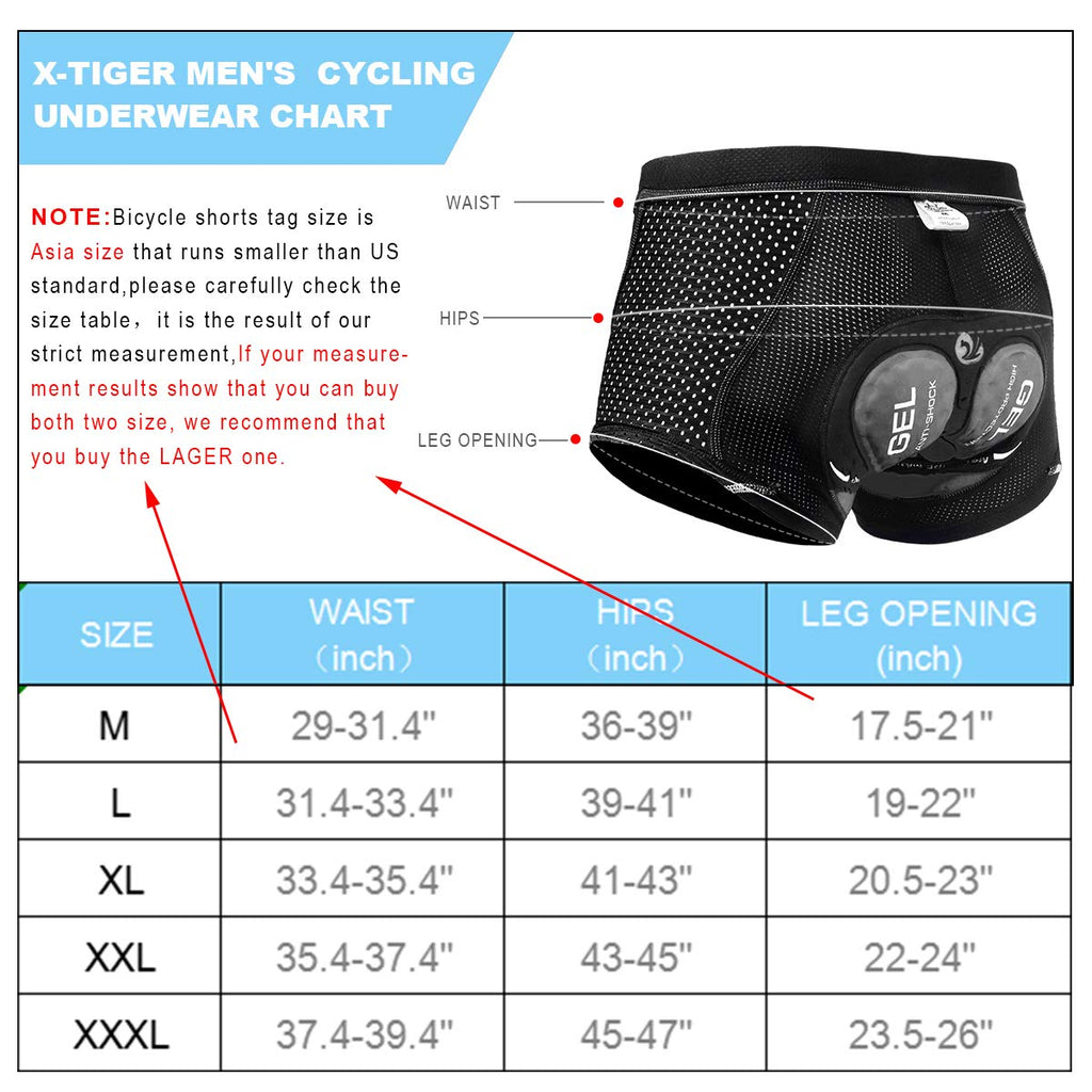 X-TIGER Cuissard cycliste homme avec rembourrage gel 5D respirant sous-vêtement caleçon de cyclisme pour vélo