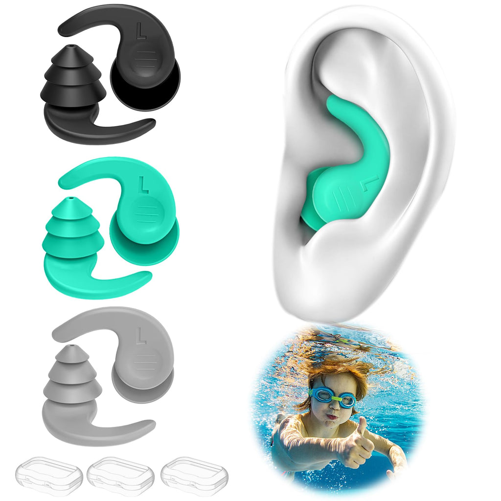 Tappi per le Orecchie da Nuoto per Adulti, 4 Paia Tappi Auricolari Impermeabili Riutilizzabili in Silicone con Cavo Rimovibile, Perfetti per Nuoto, Doccia, Surf e Altri Sport Acquatici