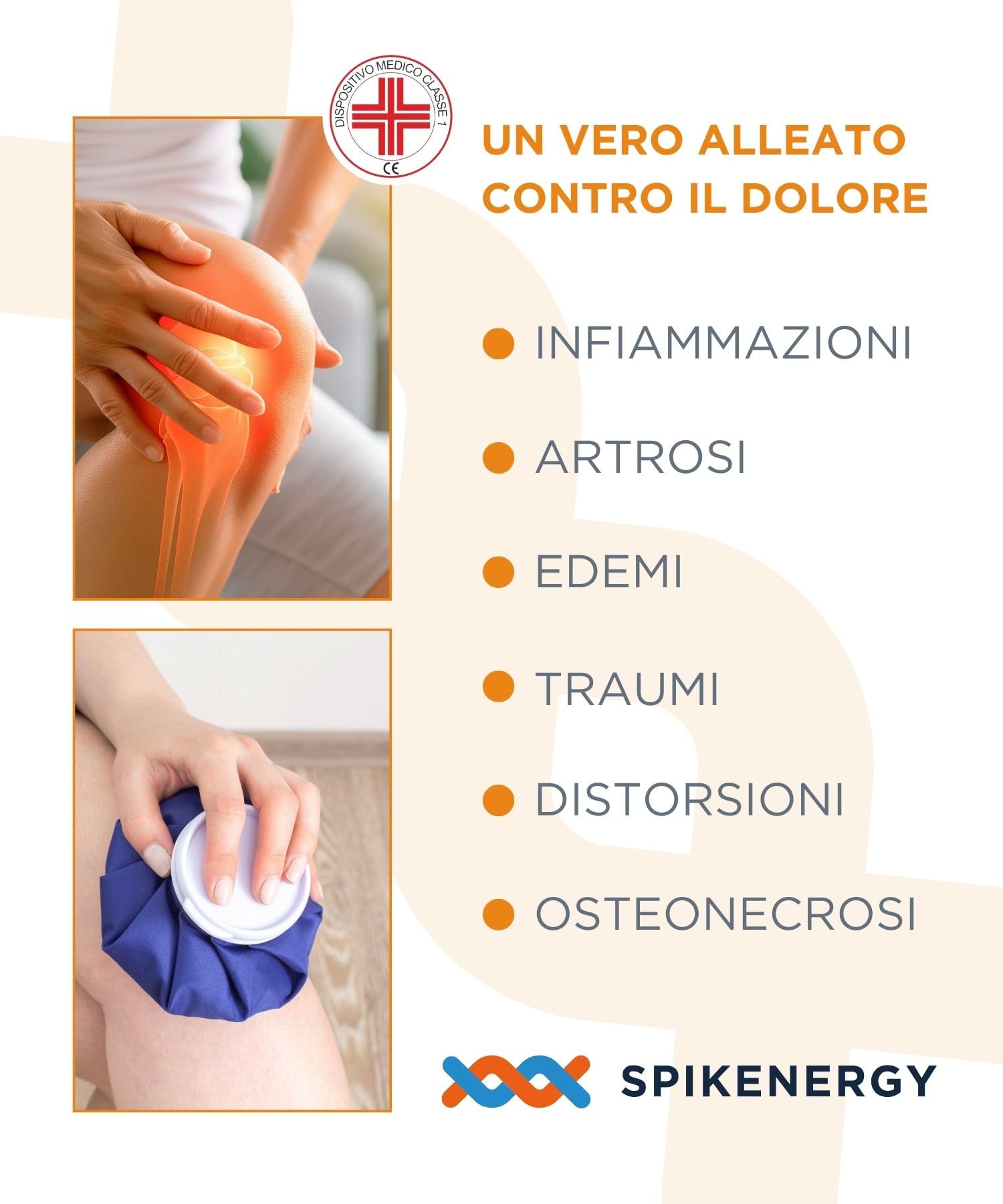 Spikenergy Ginocchiera Ortopedica Elettro Magnetoterapia - Unisex, Per Artrosi ed Artrite, Traumi Distorsivi, Tendinite, Fascia Ginocchio Elastica, Dispositivo Medico Detraibile - Made in Italy