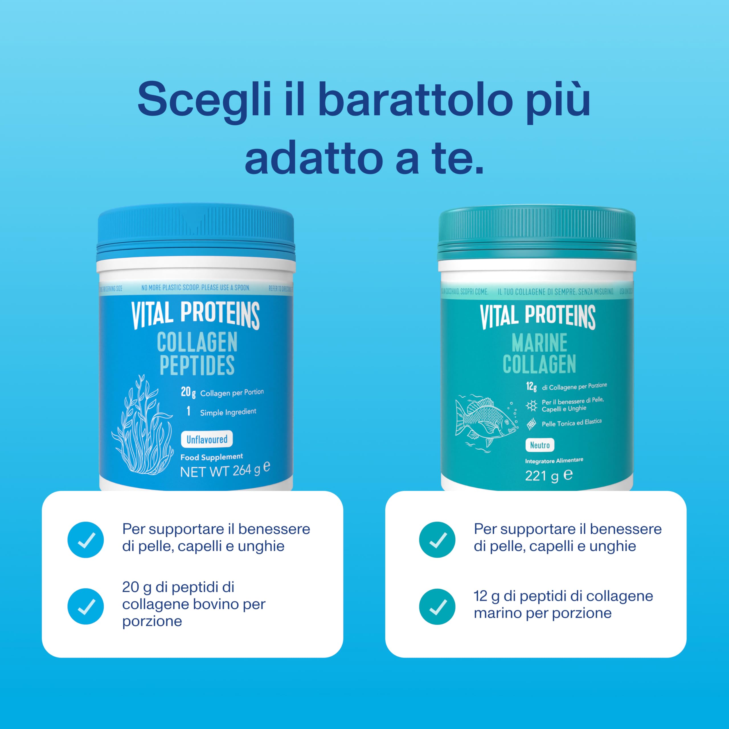 Vital Proteins Collagen Peptides Cacao, integratore collagene idrolizzato in polvere, Gusto Cacao, per pelle, capelli e unghie, 20g di peptidi di collagene bovino per porzione, 297g