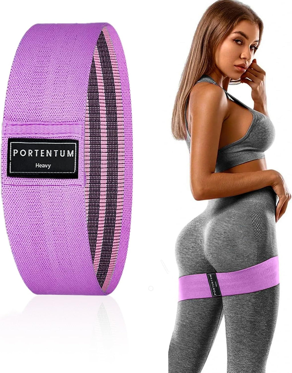 PORTENTUM Élastiques de fitness, lot de 3 bandes élastiques de fitness antidérapantes en tissu. 3 niveaux de résistance pour le Crossfit, le Yoga, les fessiers et d'autres sports, et sac de rangement
