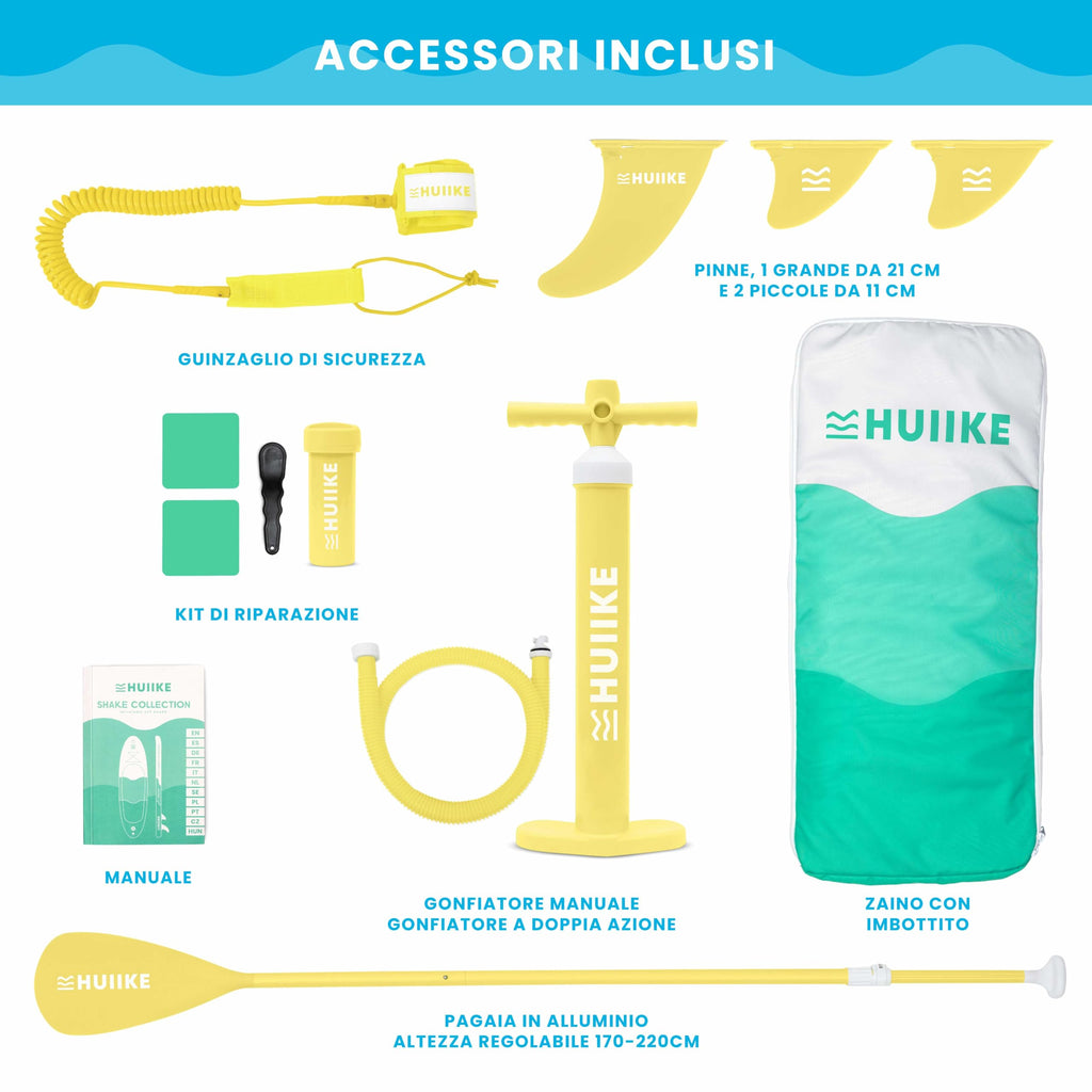 HUIIKE Tavola Sup Gonfiabile Adulti con Accessori Inclusi, Pagaia, Pinne, Pompa. Stand Up Paddle Board con Grande Stabilità e Resistenza. 305 x 84 x 15 cm, Carico Massimo 130 kg