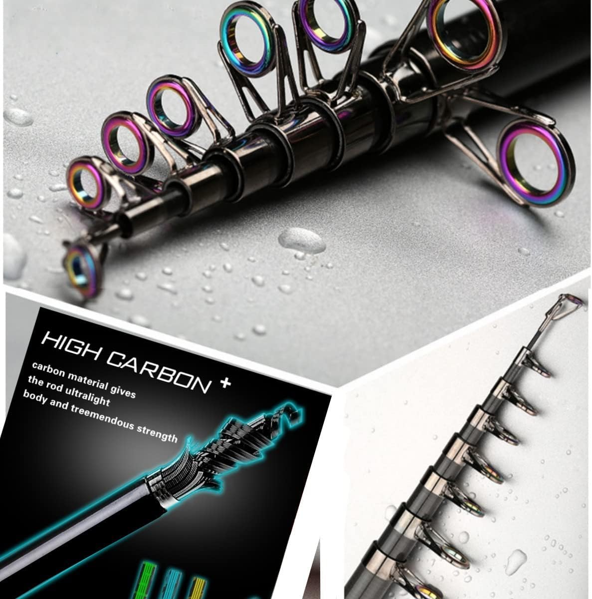 Nuova Portatile Canna da Pesca 99% Fibra di Carbonio con Punta Fluorescente Della Canna,Telescopico Super Hard Ultralight Palo da Pesca per Surf