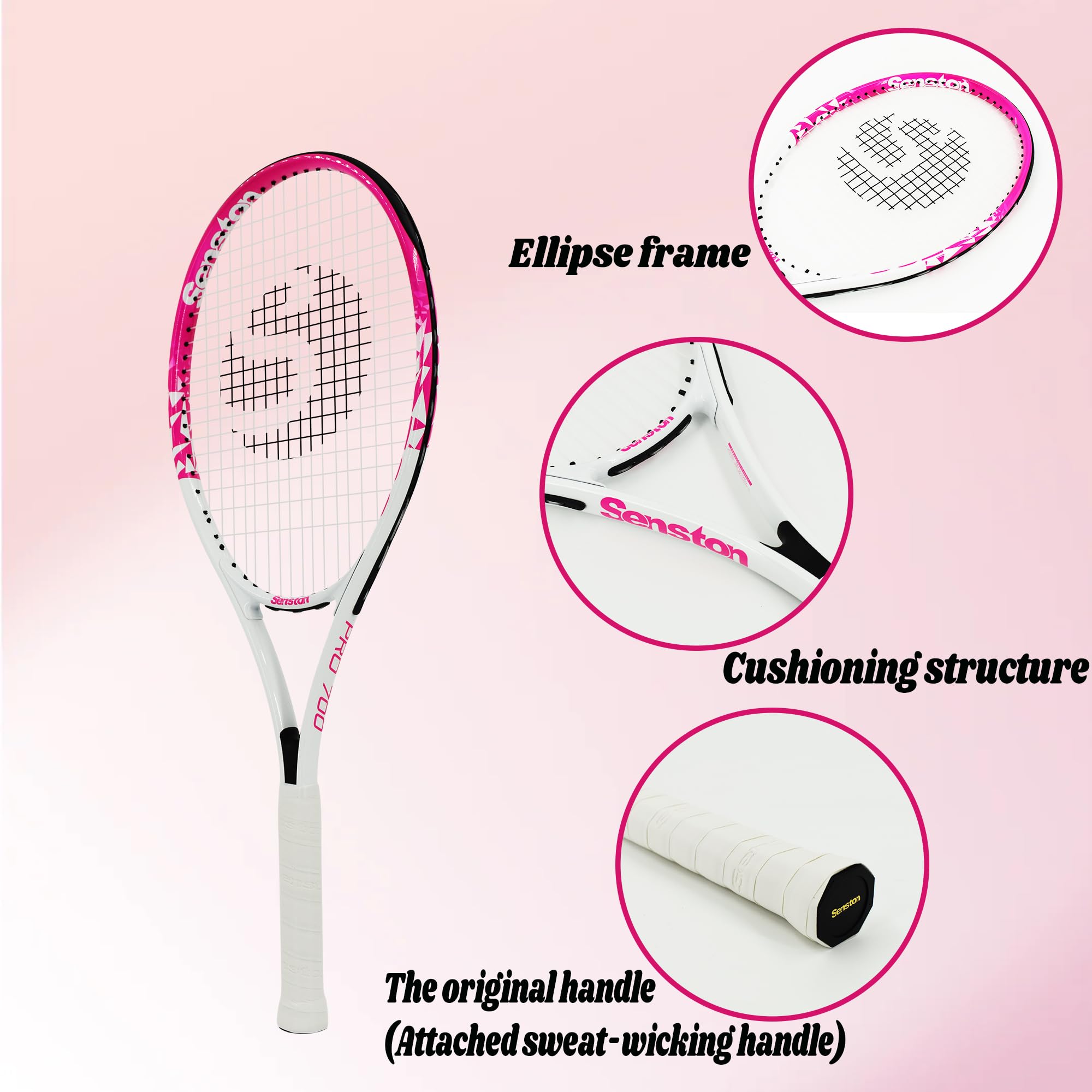 Senston Racchette da Tennis Professionali da 27" (68,5 cm), per 2 Giocatori, con copertura, overgrip da tennis, smorzatore di vibrazioni