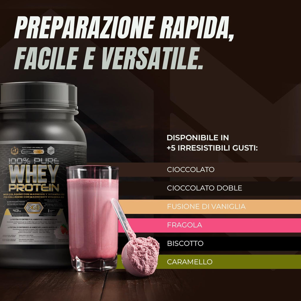 Whey Protein | Proteina Whey pura con Collagene + Magnesio | Migliora i tuoi allenamenti | Protegge e aumenta la massa muscolare | 1000g di proteina (Cioccolato)
