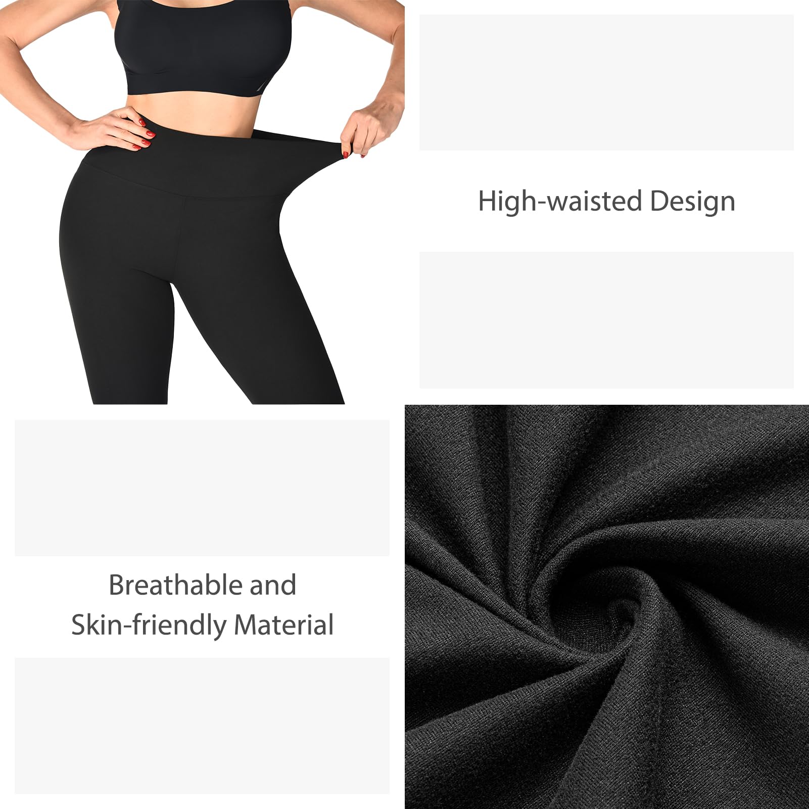 Sinophant - Leggings da donna, a vita alta, opachi, neri, per palestra, yoga, sport, confezione da 3