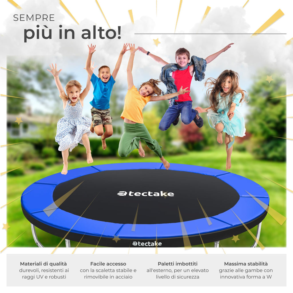tectake® Trampoline de jardin, pour le fitness et le jeu, pour enfants et adultes, avec filet de sécurité et échelle