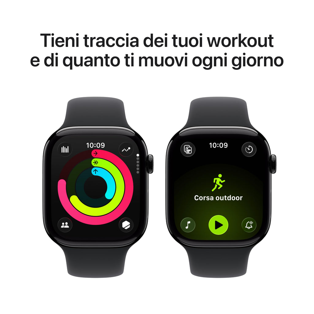 Apple Watch Series 11 GPS, Cassa 46 mm in alluminio Jet Black con Cinturino Sport nero - M/L