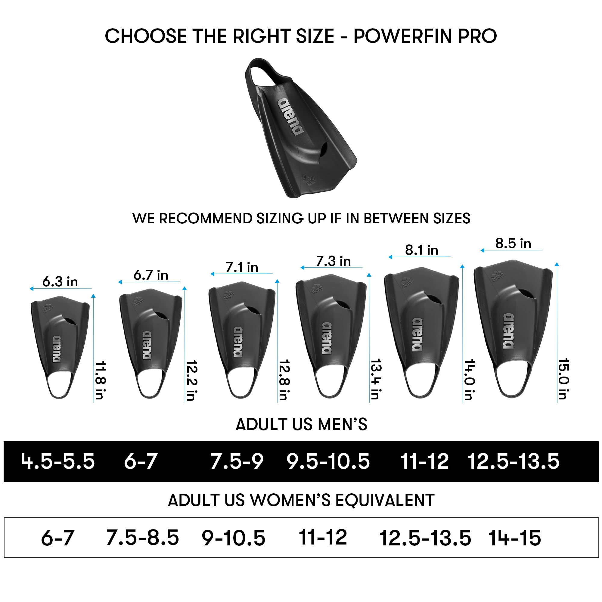 Arena Powerfin PRO II, Pinne Unisex per Adulti, in Silicone, a Lama Corta, Piede Destro/Sinistro Personalizzabile, Misure: 36,5-47,5