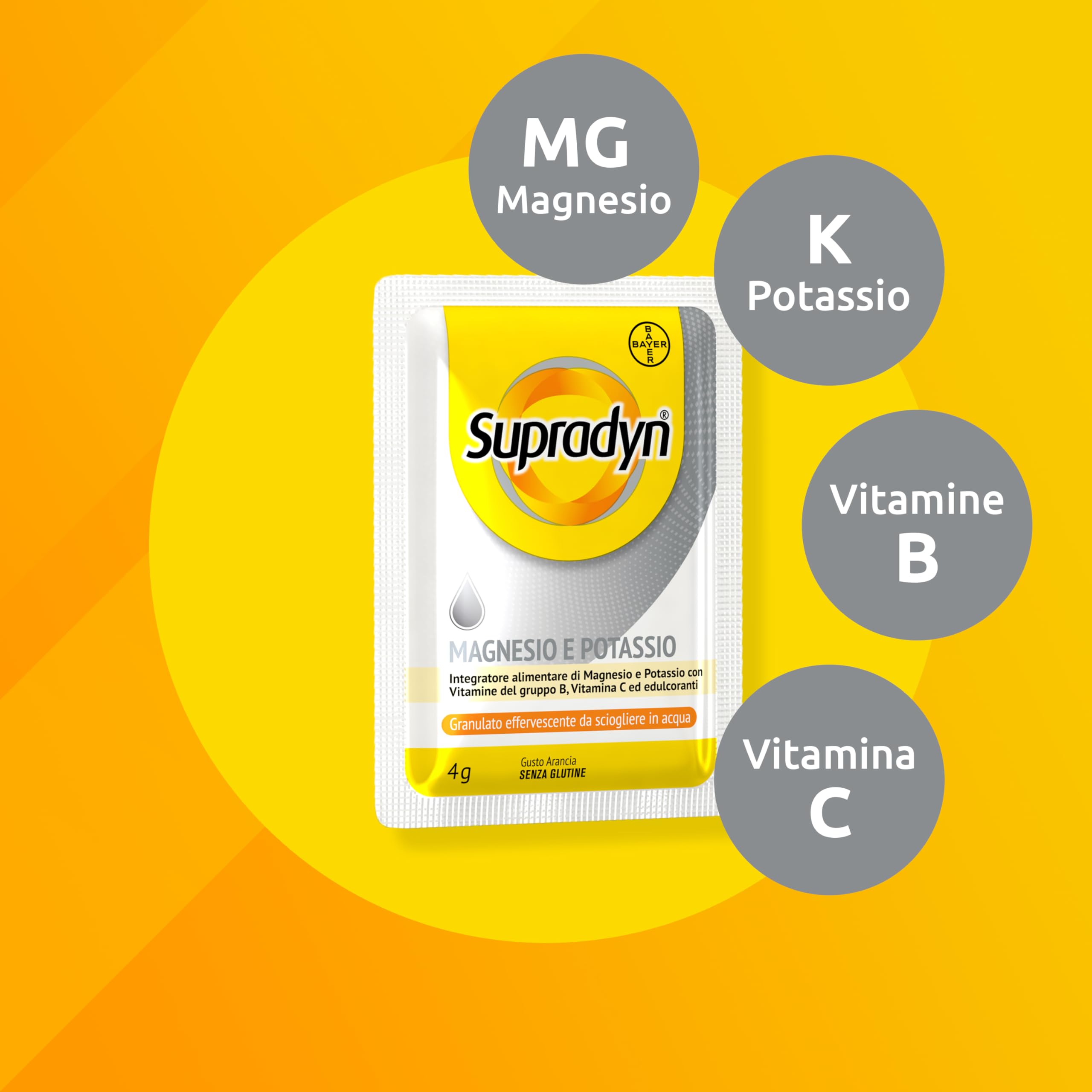 Supradyn Magnesio e Potassio Integratore Multivitaminico con Vitamine B, Vitamina C e Sali Minerali per Stanchezza, Caldo e Sport, 60 Bustine Effervescenti Senza Zucchero, Gusto Arancia