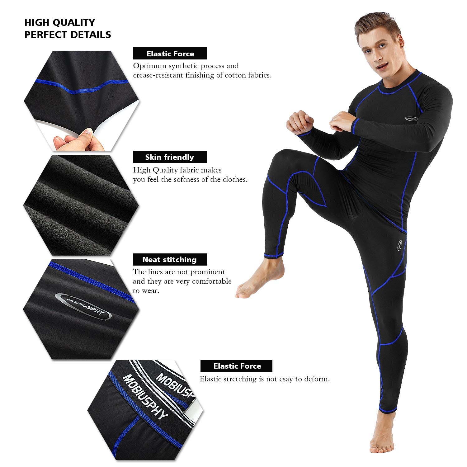 MOBIUSPHY Biancheria Intima Termica Uomo Biancheria Funzionale Uomo con Funzione Quick Dry Sportiva Set di Biancheria Intima Base Layer Traspirante Riscaldante per attività