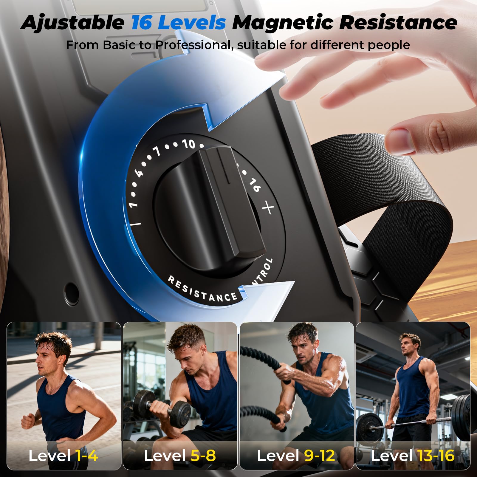 ONETWOFIT Vogatore Magnetico, Pieghevole Silenziosi Rematore Palestra Casa, 16 Livelli Di Resistenza Capacità Di 160 Kg Con App