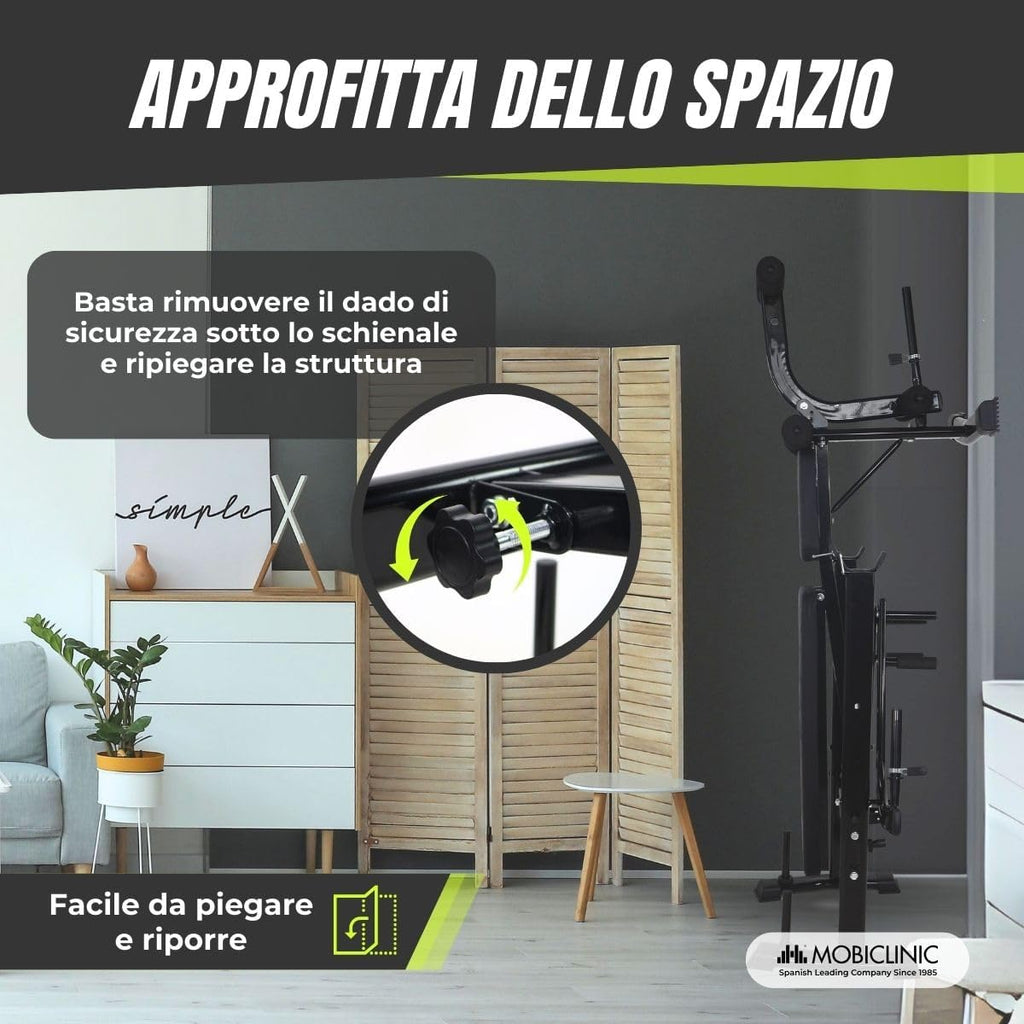 Mobiclinic® fitness, Banc de musculation multifonction, Pressfit, Réglable, Pliable, Acier, Supporte jusqu'à 250 kg, Support pour barres, Idéal pour les exercices de musculation à domicile