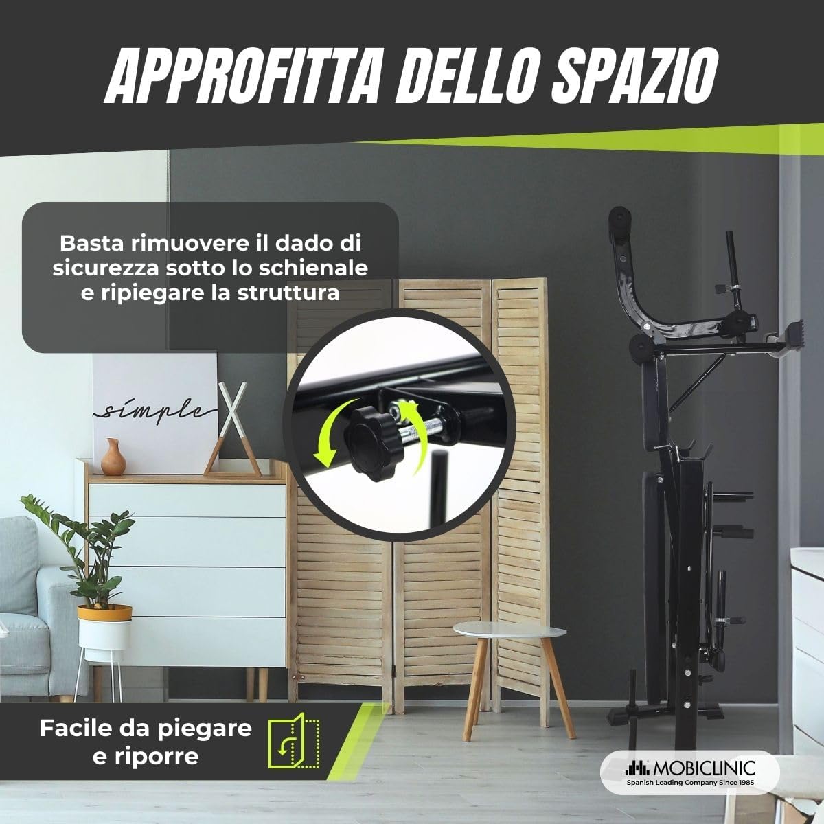 Mobiclinic® fitness, Banc de musculation multifonction, Pressfit, Réglable, Pliable, Acier, Supporte jusqu'à 250 kg, Support pour barres, Idéal pour les exercices de musculation à domicile