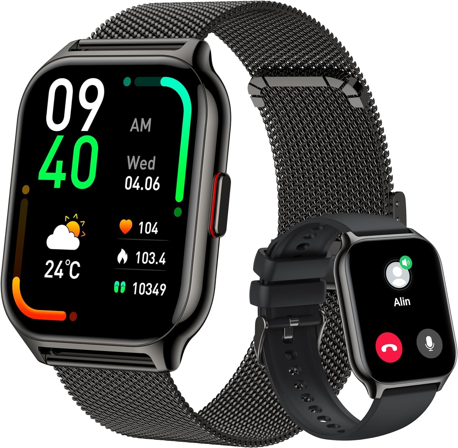 Popglory Smartwatch Uomo Donna Chiamate e Whatsapp, AI Orologio Contapassi 100+ Sports, Assistente, Salute 24/7, Pressione Sanguigna, Cardiofrequenzimetro, SpO2 Sonno, 2 Cinturini per Android iOS