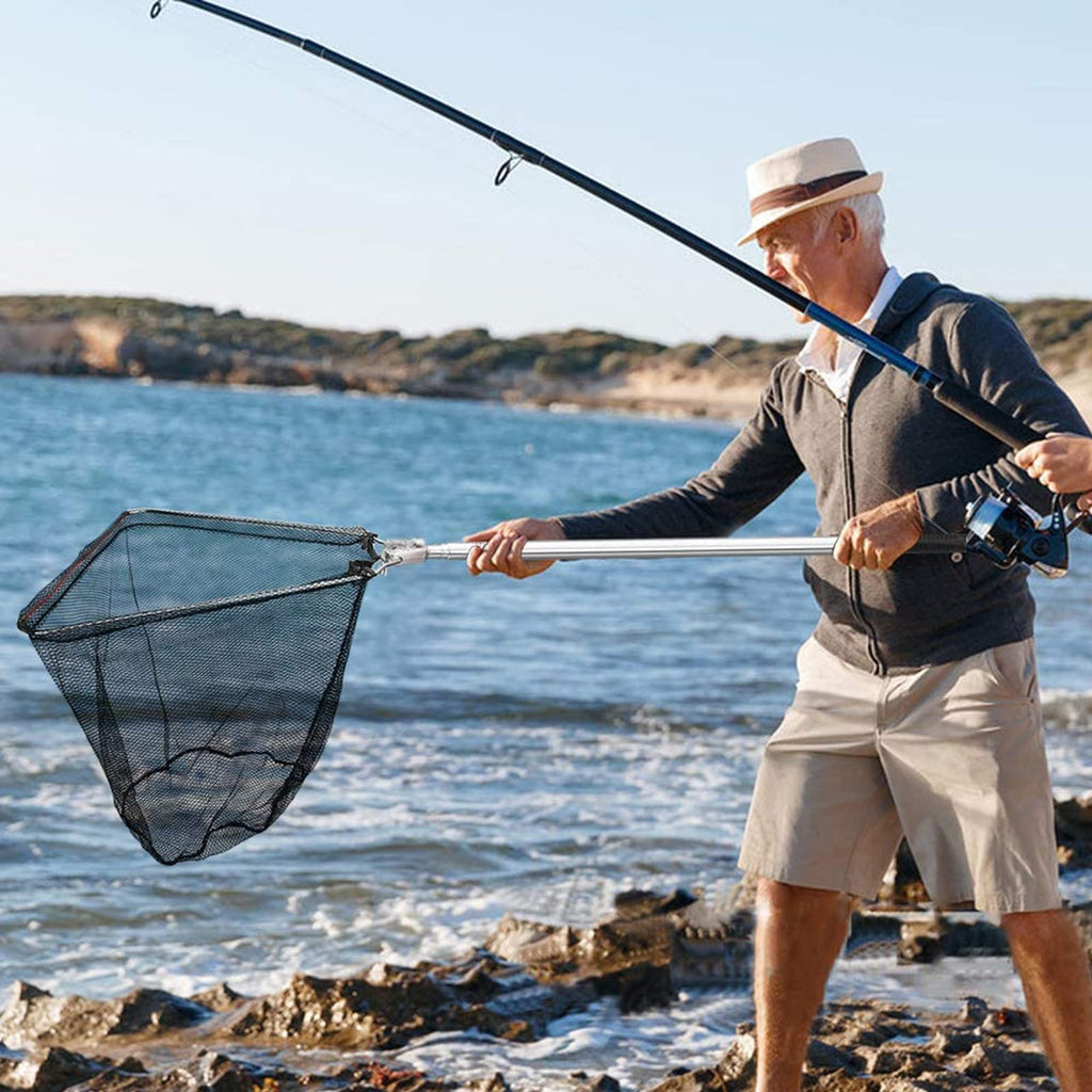 Retino da Pesca Pieghevole Estensibile,1,9m Guadino per Pesca Telescopico,Alluminio Manico Estendi la Lunghezza,Triangolare,per pesca di uccelli,acquario,oggetti galleggianti per stagni,trota carpa