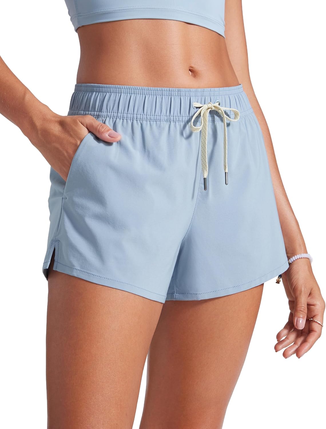 CRZ YOGA Donna 3” Vita Media Nuoto Pantaloncini Spacchetti Laterali Costume da Bagno Asciugatura Rapida con Fodera Tasche