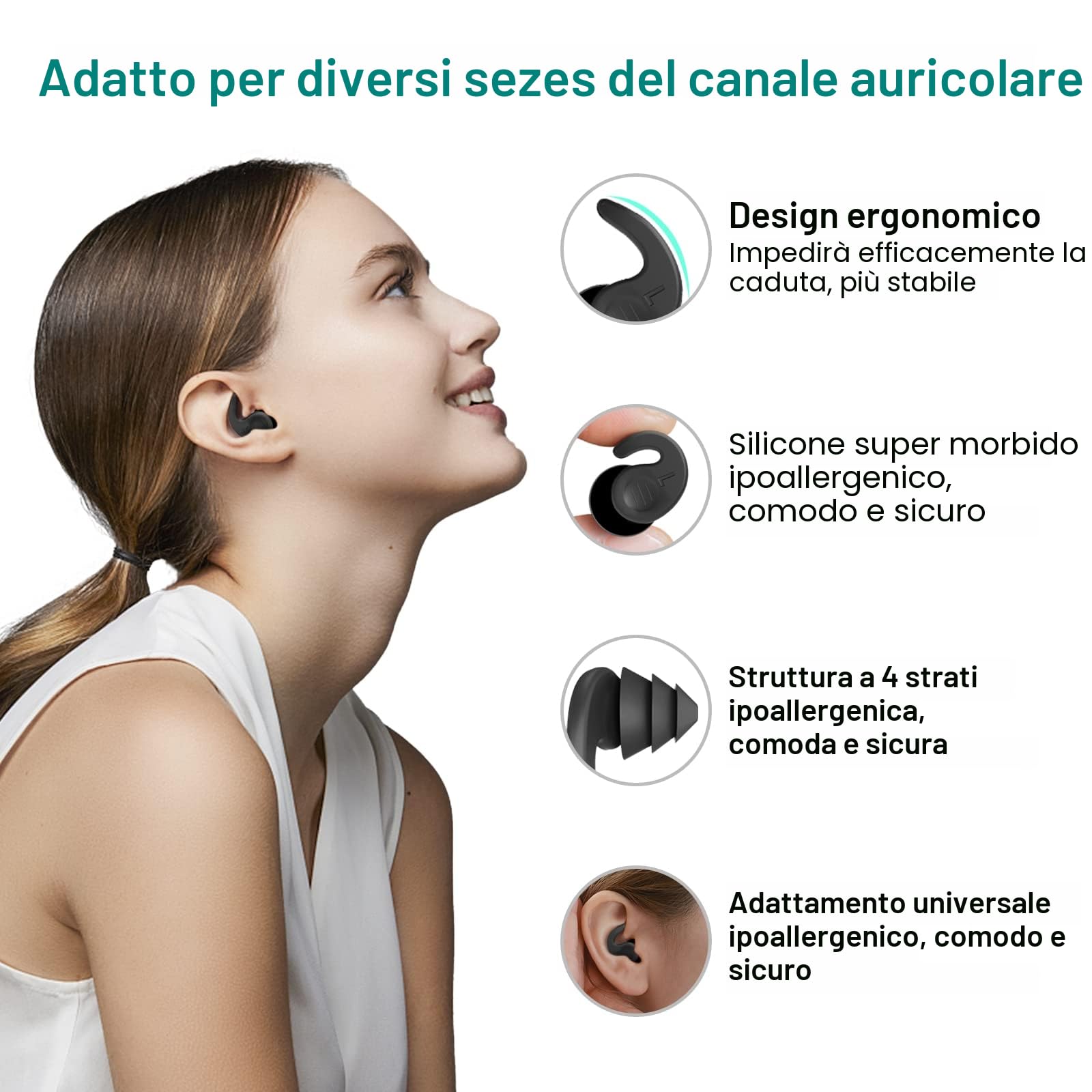Tappi per le Orecchie da Nuoto per Adulti, 4 Paia Tappi Auricolari Impermeabili Riutilizzabili in Silicone con Cavo Rimovibile, Perfetti per Nuoto, Doccia, Surf e Altri Sport Acquatici