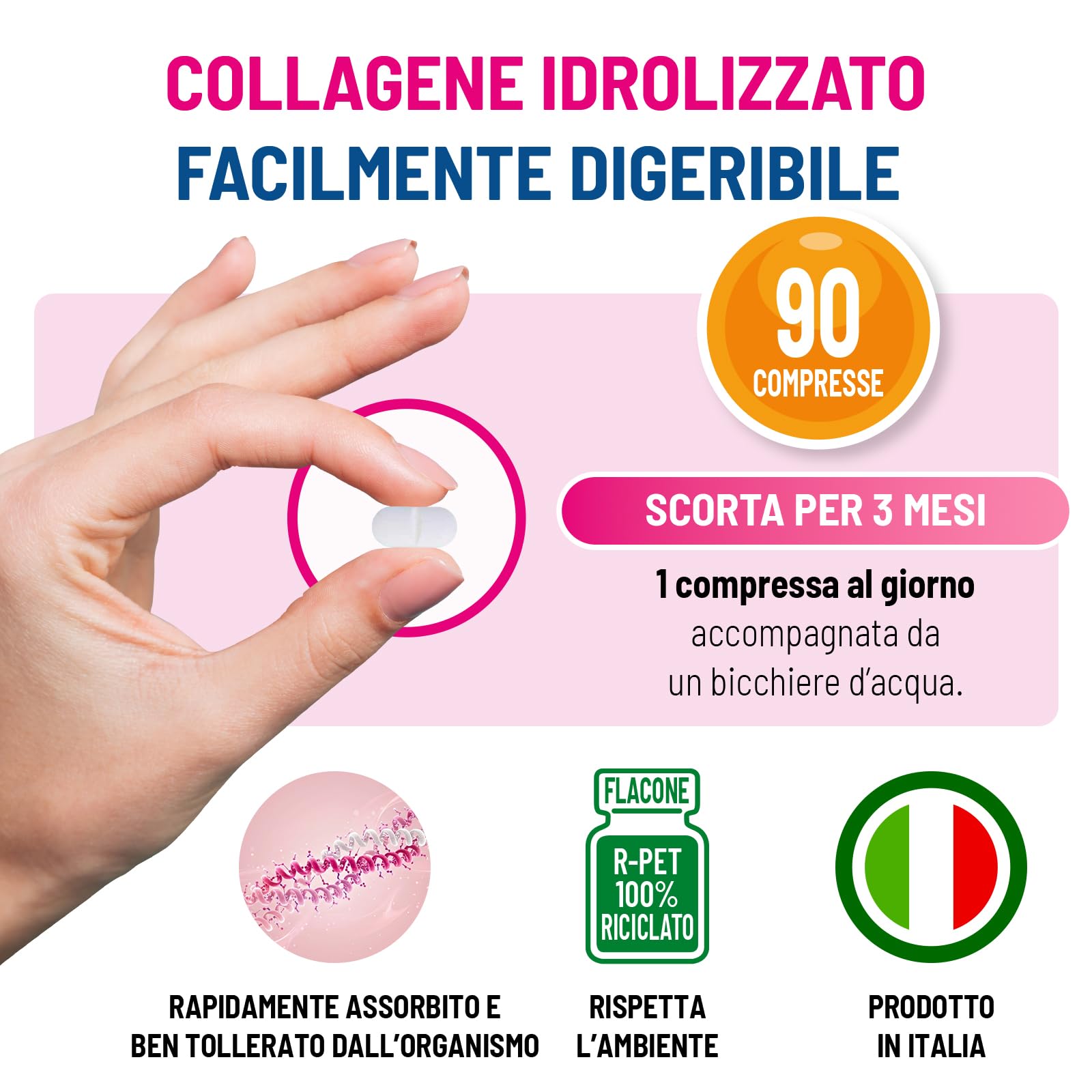 Equilibra Integratori Alimentari, Collagene Q10 Acido Ialuronico, Benessere e Bellezza della Pelle, a Base di Collagene Idrolizzato, Acido Ialuronico, Coenzima Q10, Vitamine C ed E, 90 Compresse
