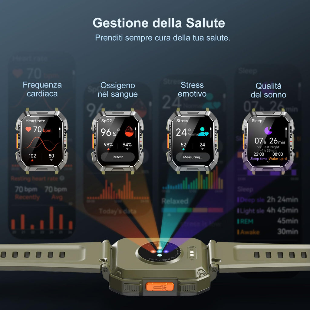 Blackview Smartwatch Uomo, Orologio Intelligente Fitness con Chiamate Bluetooth, 2.01" Militari Smart Watch Tracker 100+ Modalità Sportive/Cardiofrequenzimetro/SpO2/Torcia/Bussola per Android iOS