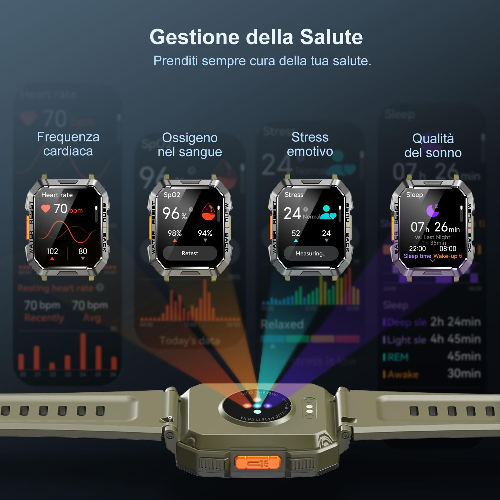 Blackview Smartwatch Uomo, Orologio Intelligente Fitness con Chiamate Bluetooth, 2.01" Militari Smart Watch Tracker 100+ Modalità Sportive/Cardiofrequenzimetro/SpO2/Torcia/Bussola per Android iOS