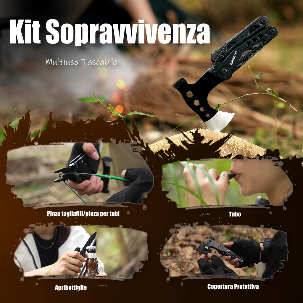 Campeggio Accessori Utili 16in1 Multitool Ascia Sopravvivenza Idee Regalo Uomo Regali Natale con Coltello Martello Pinze Seghetto Cacciavite