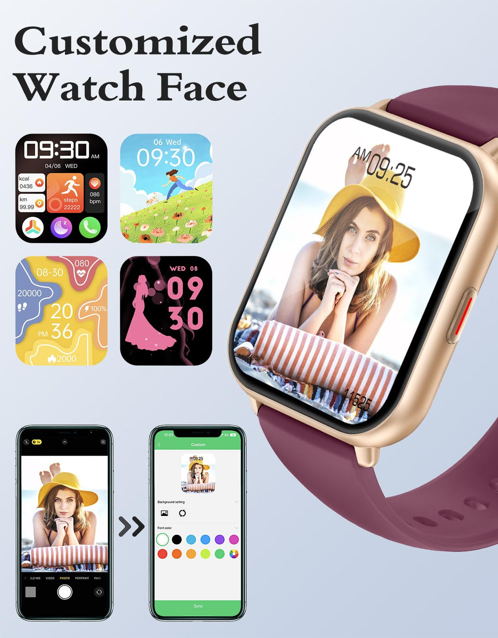 RUIMEN Smartwatch Donna Chiamate Bluetooth Musica Orologio Sportive Contapassi da Polso Cardiofrequenzimetro Saturazione Ossigeno Fitness Tracker Ciclo Mestruale Controllo Sonno per Android iOS Rosa