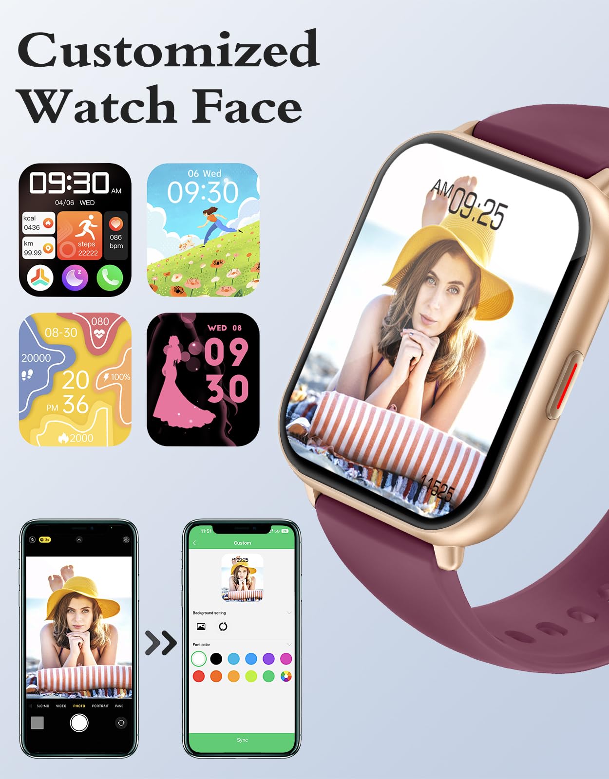 RUIMEN Smartwatch Donna Chiamate Bluetooth Musica Orologio Sportive Contapassi da Polso Cardiofrequenzimetro Saturazione Ossigeno Fitness Tracker Ciclo Mestruale Controllo Sonno per Android iOS Rosa