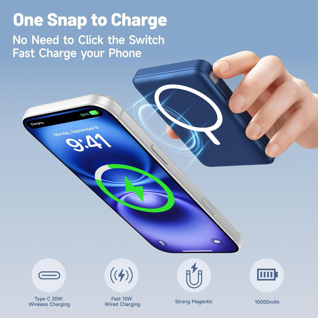 per Magsafe Powerbank 10000mAh, Caricatore Portatile Magnetico Wireless 20W, Ricarica Rapida con Display LED e cavo di ricarica USB-Cper iPhone 17/16/15/14/13/12 Pro/Pro Max/Plus(Blu)