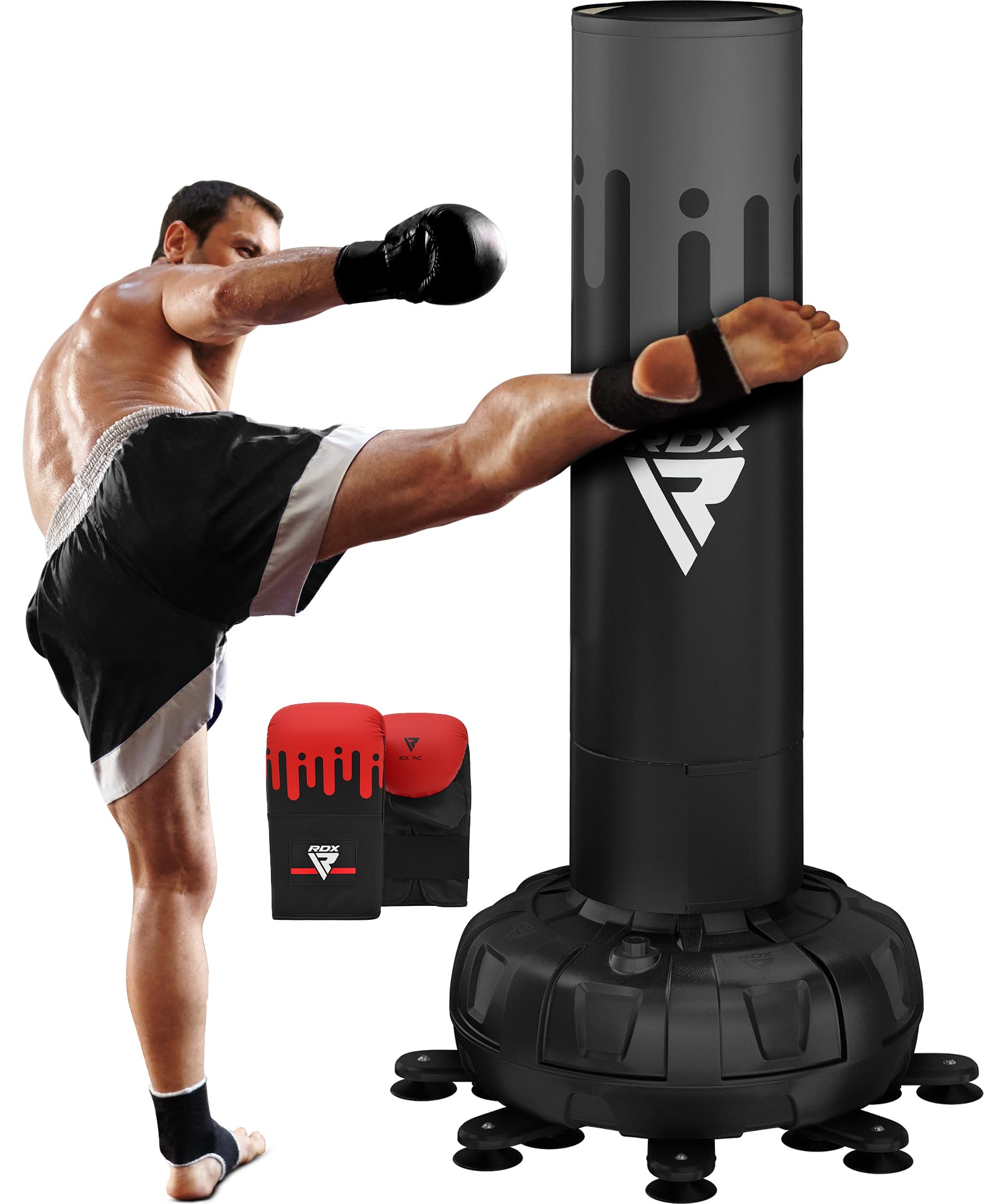 RDX Sacco da Boxe Terra, XXL 150KG 6FT Pesante Pieno KARA Sacco con Guantoni e Base, Maya Hide Pelle Piedistallo Adulti Free Standing Bag, MMA Arti Marziali Pugilato Muay Thai Kick Boxing