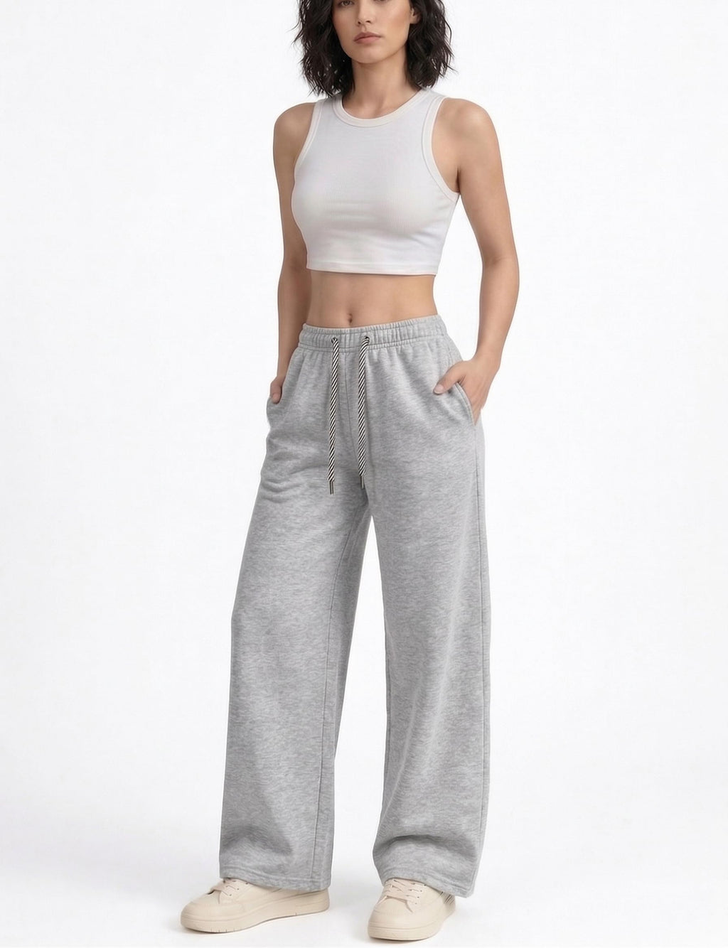 Pantaloni Tuta Donna Larghi Vita Alta con Tasche Pantaloni Sportivi Leggeri e Comodi Jogging Casual Fitness Palestra